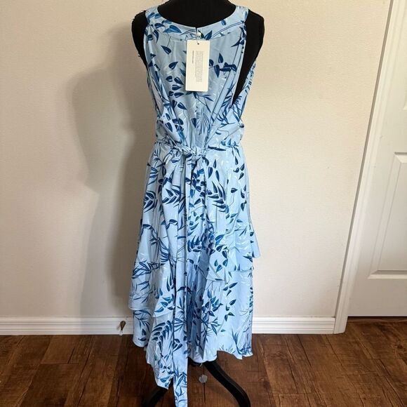 BloomChic Asymmetrical Blue Plant Print Layered Belted Pocket Halter Dress 22-24 - Picture 4 of 8